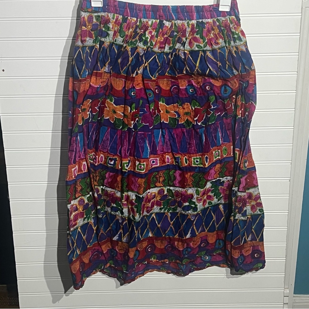 Vintage Y2K Boho Multicolored Cotton Midi Skirt Size Medium